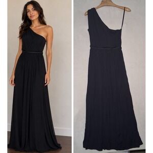 Miranda Bennett Studio One Shoulder Chiffon Gown Size 1 Navy Silk Nail Capsule